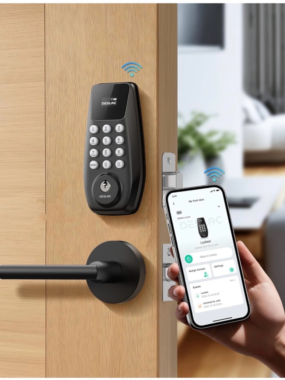 BNIB DESLOC C100 Plus Built-in WiFi Smart Lock with Handle Set